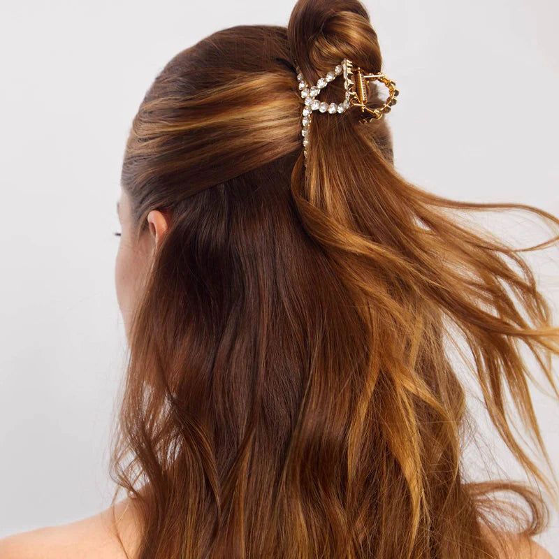 Load image into Gallery viewer, Metal Rhinestone Claw Clip Gold - ONE SIZE - Hair Accesories
