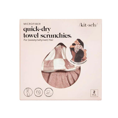 Microfiber Quick-Dry Towel Scrunchies 2pcs Terracotta Checker - ONE SIZE - Hair Accessories