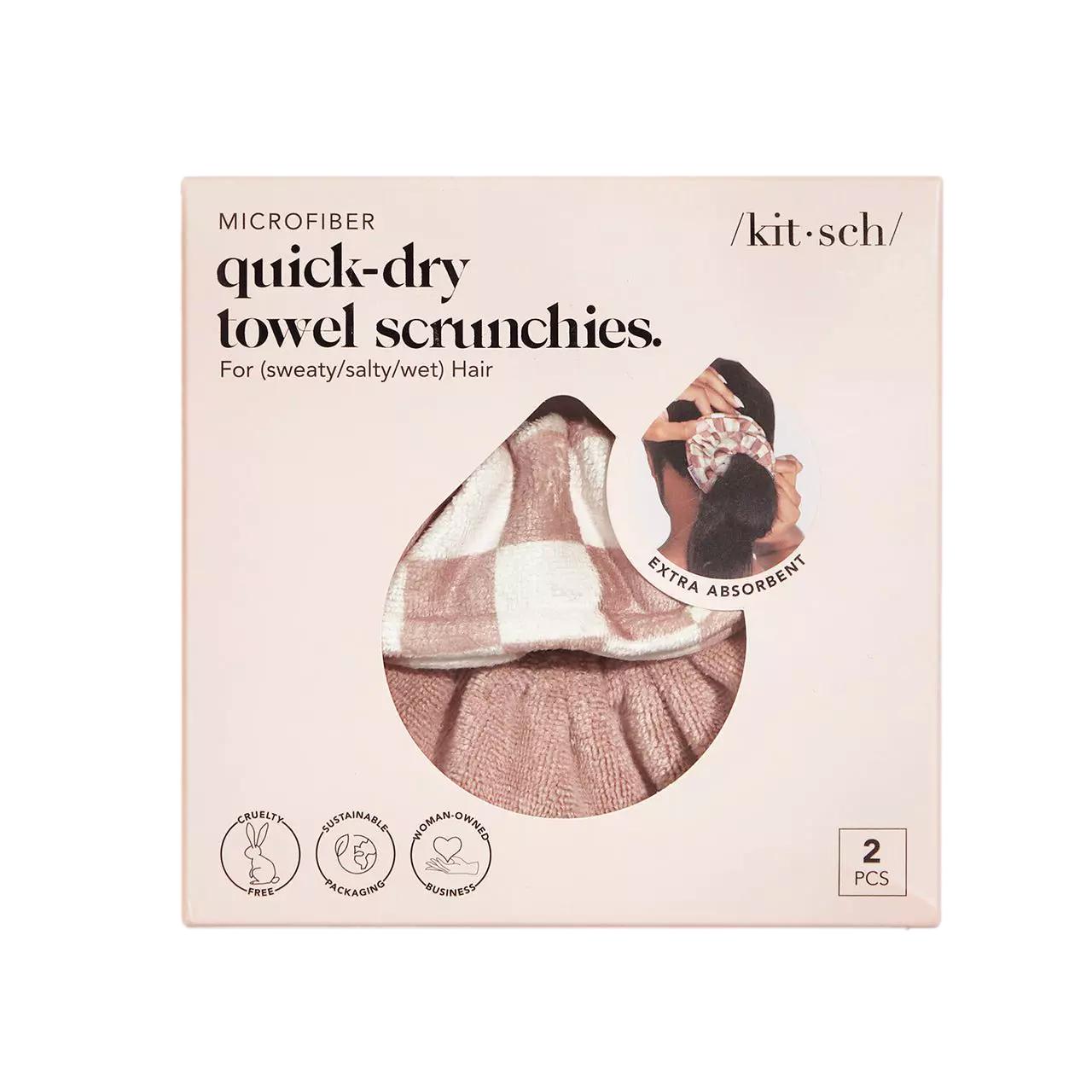 Load image into Gallery viewer, Microfiber Quick-Dry Towel Scrunchies 2pcs Terracotta Checker - ONE SIZE - Hair Accessories
