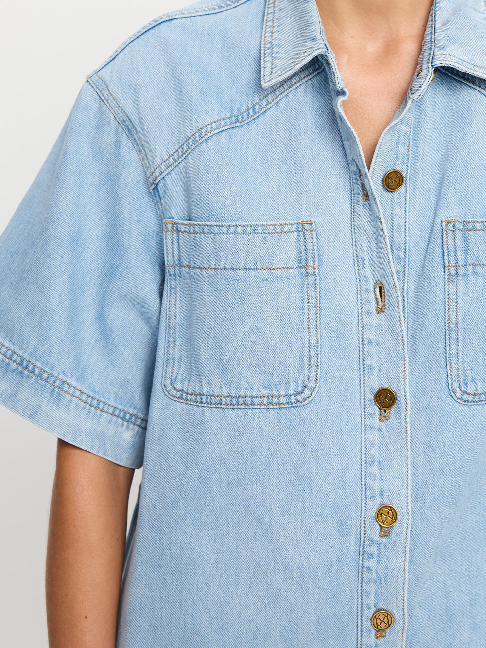 Load image into Gallery viewer, Avery Denim Mini Dress Dusty Blue
