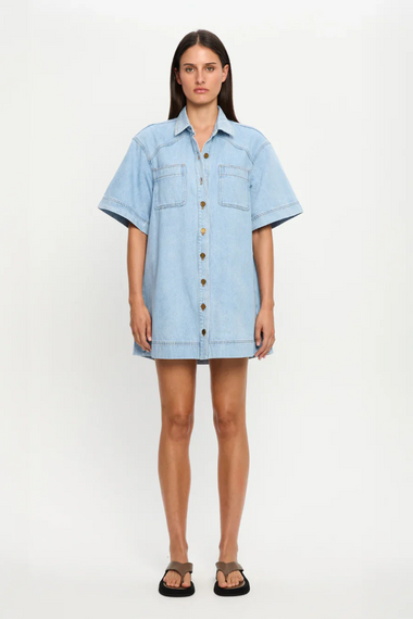 Avery Denim Mini Dress Dusty Blue