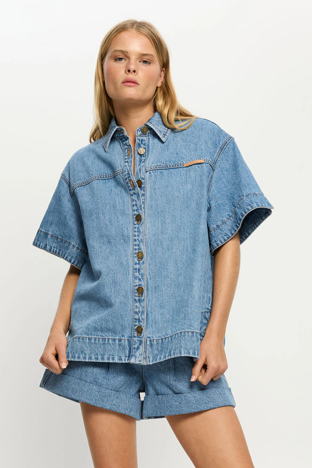Load image into Gallery viewer, Marla Denim Shirt Stonewash/Blue
