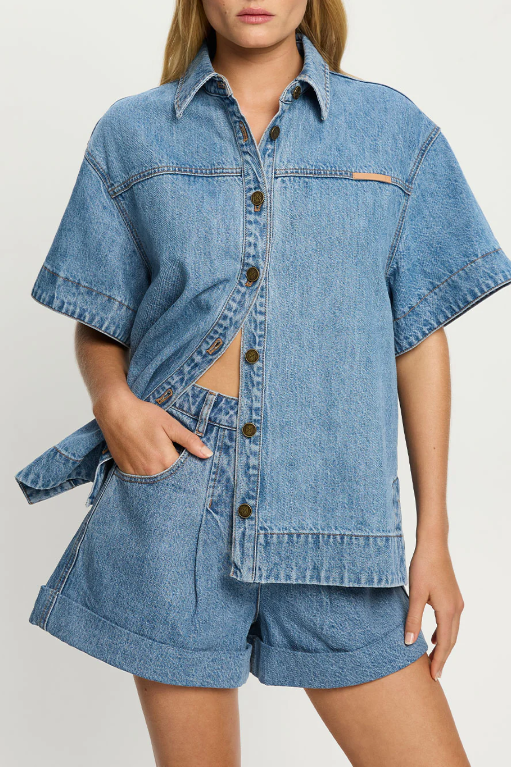 Load image into Gallery viewer, Marla Denim Shirt Stonewash/Blue
