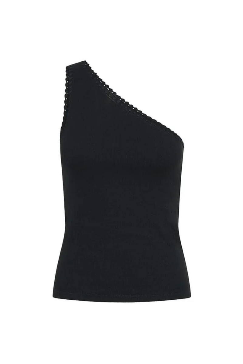 Tallulah One Shoulder Tank Black