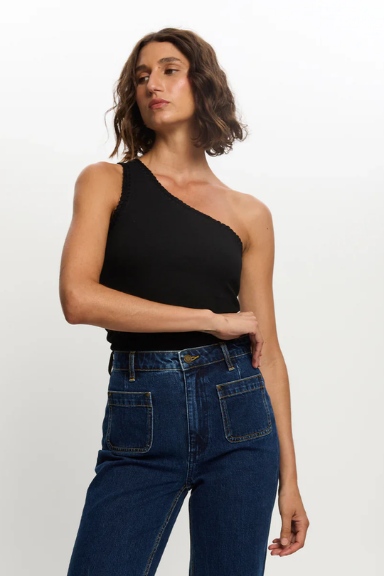 Tallulah One Shoulder Tank Black