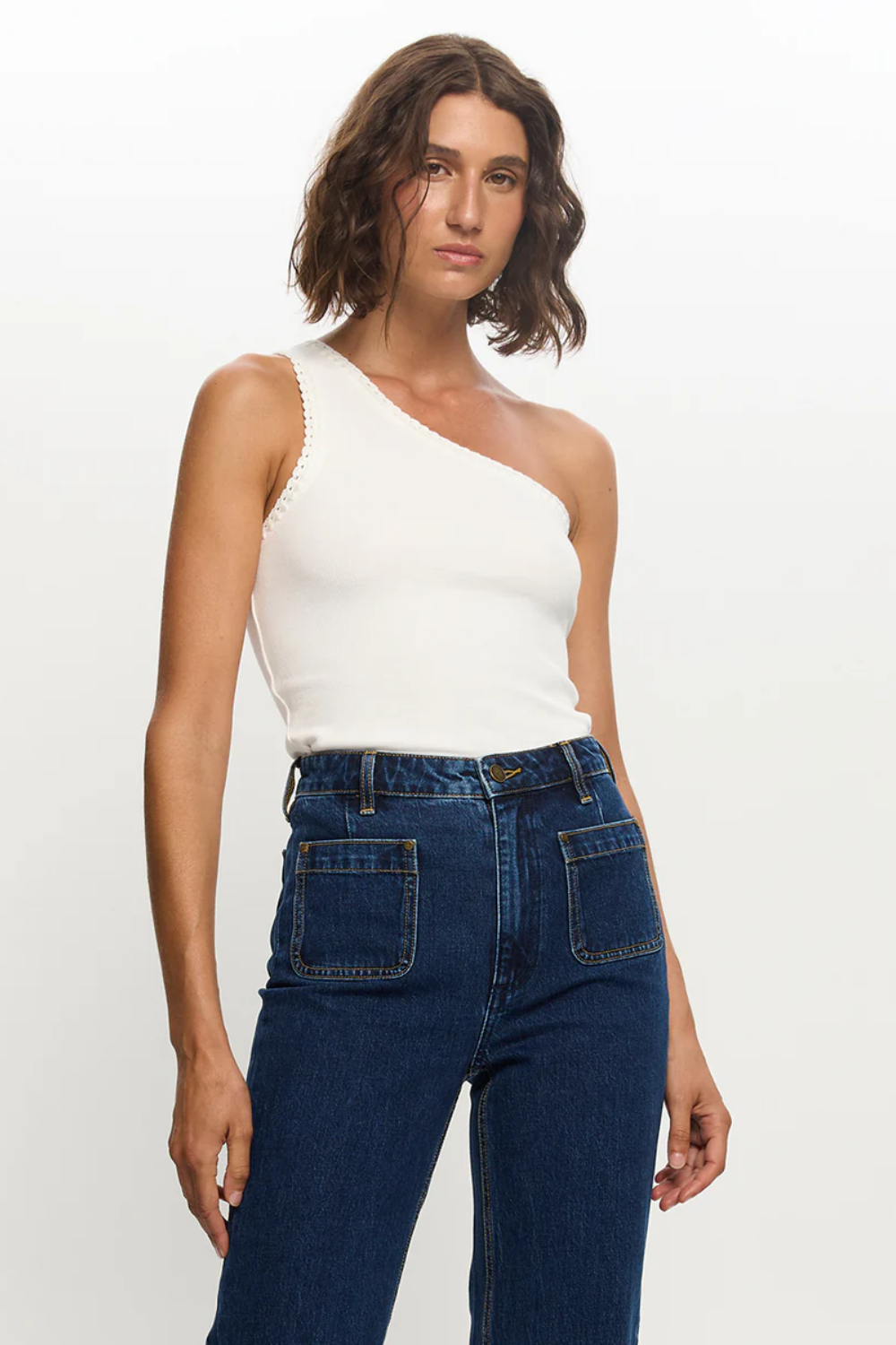 Load image into Gallery viewer, Tallulah One Shoulder Tank White
