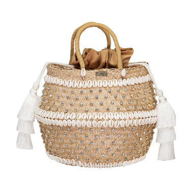White Straw Bag with Shells - Bag