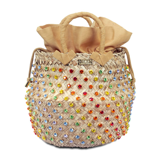 Crystal Embellished Seagrass Bag