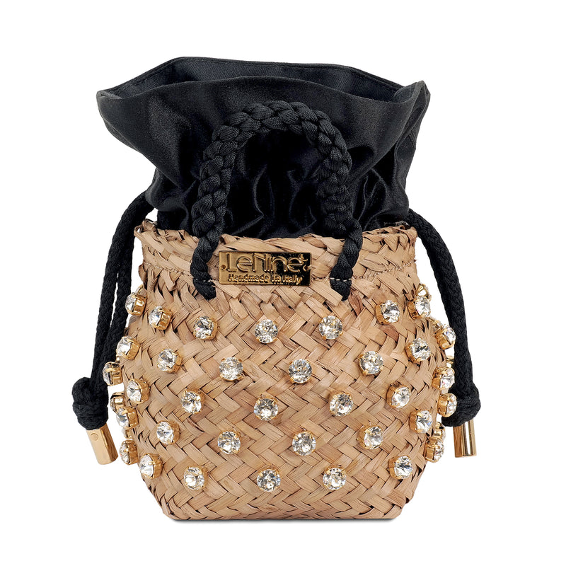 Designer Straw Bag with Black Lining