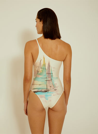 Strap One Shoulder One Piece Sailboat - One Piece