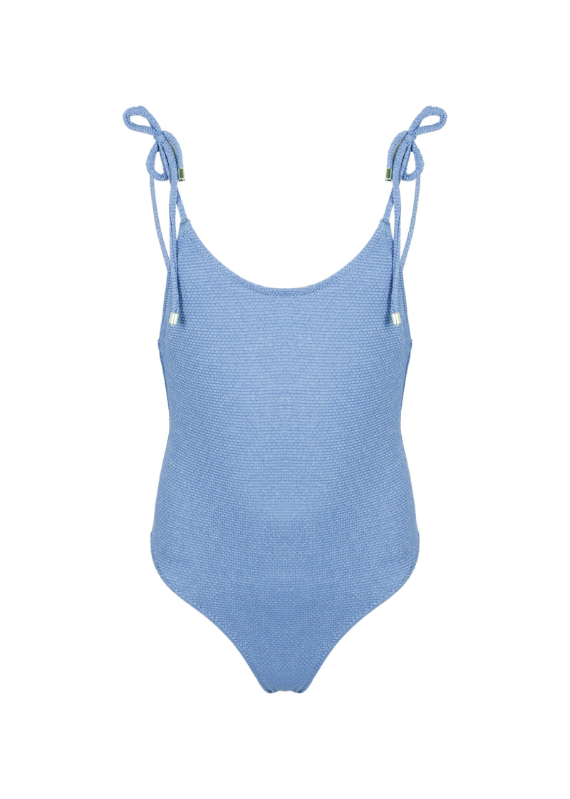 One Piece Swimsuit Lurex and Ties Light Blue