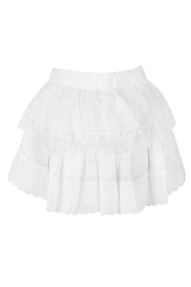 Heart Eyelet Ruffle Mini Skirt White
