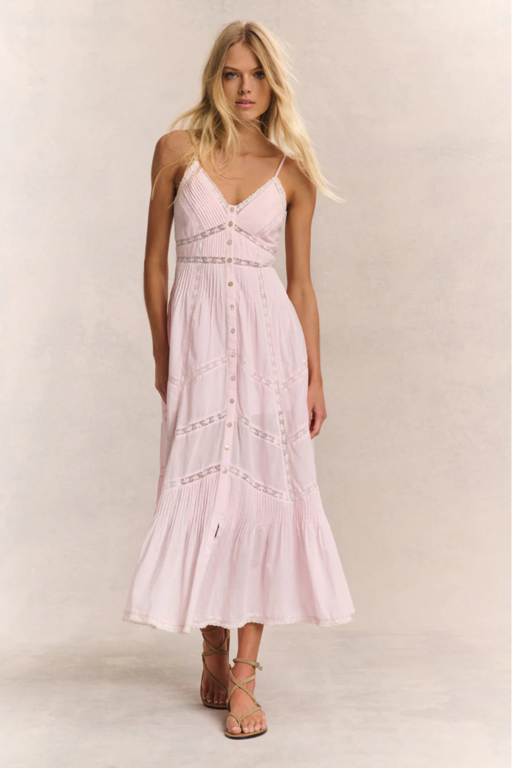 Load image into Gallery viewer, Esilda Heritage Cotton Midi Dress Pink
