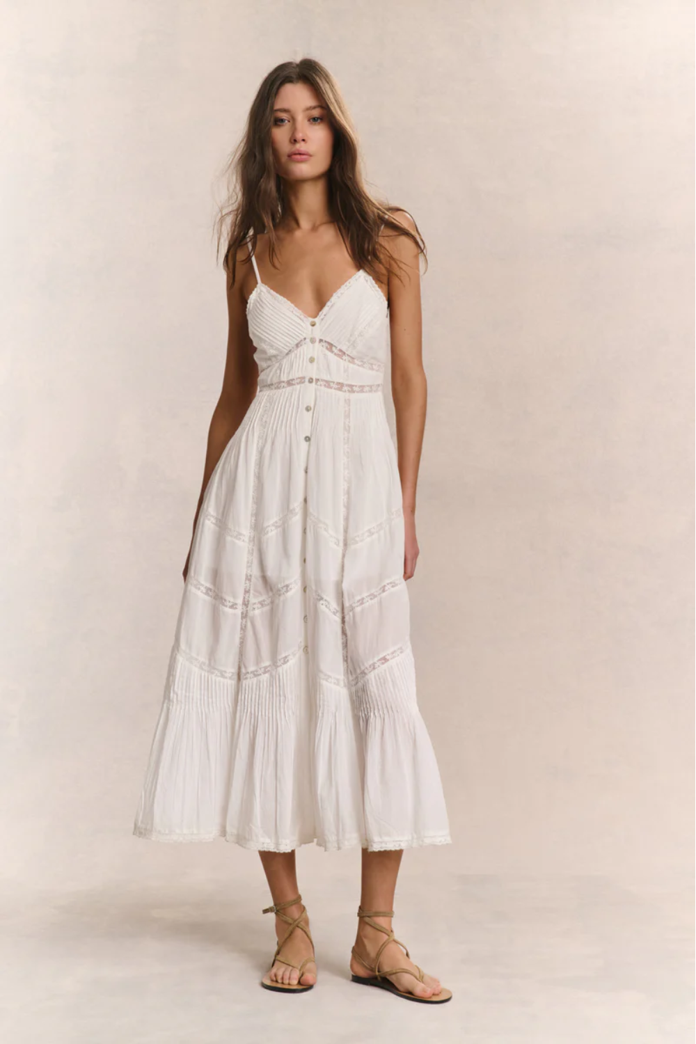 Load image into Gallery viewer, Esilda Heritage Cotton Midi Dress White

