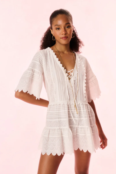 Orcia Cotton Scalloped Mini Dress Optic White