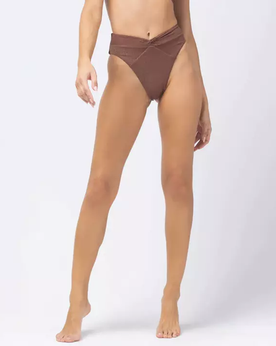 High Waisted Bikini Bottoms in Brown