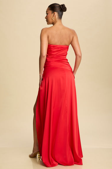 Draped Satin Bustier Dress Red