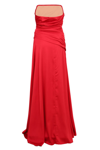Draped Satin Bustier Dress Red