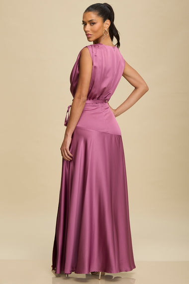 Satin Pleated Gown Dusty Orchid