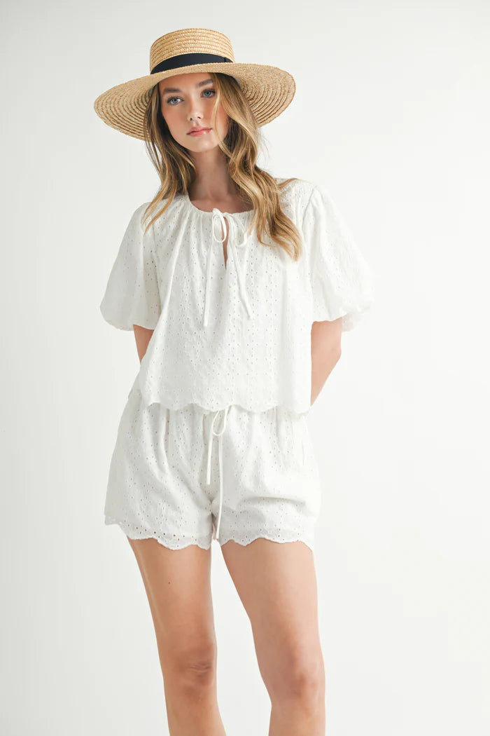 Load image into Gallery viewer, Aiyana Eyelet Top and Shorts Set Off White
