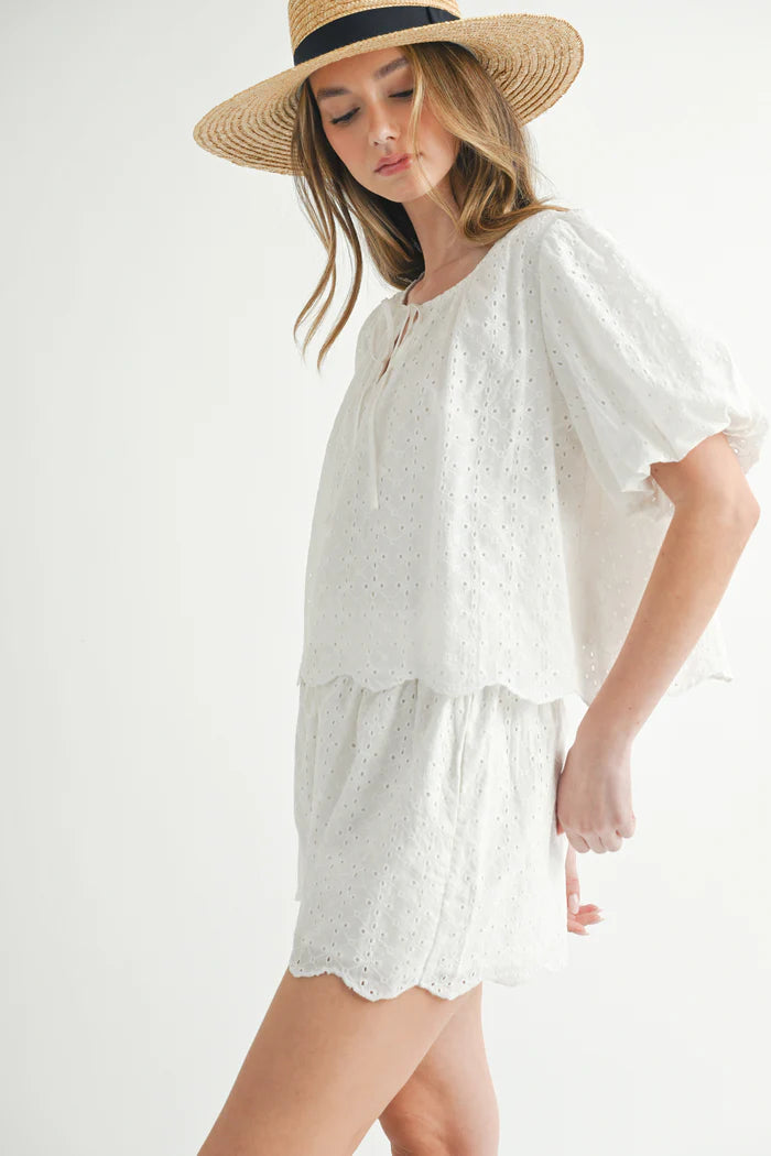 Load image into Gallery viewer, Aiyana Eyelet Top and Shorts Set Off White
