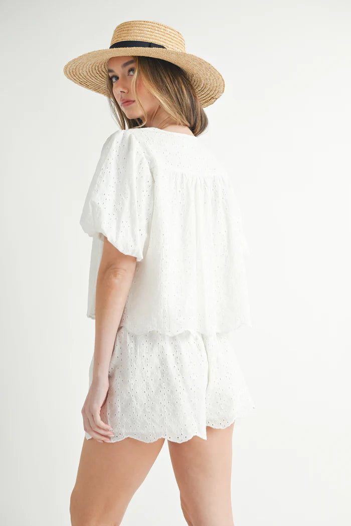 Load image into Gallery viewer, Aiyana Eyelet Top and Shorts Set Off White
