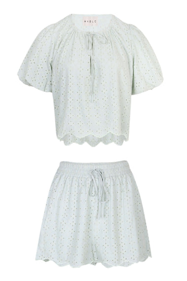 Aiyana Eyelet Top and Shorts Set Mint