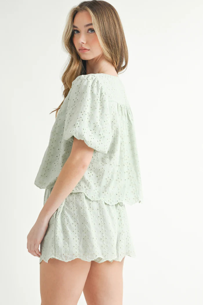 Load image into Gallery viewer, Aiyana Eyelet Top and Shorts Set Mint
