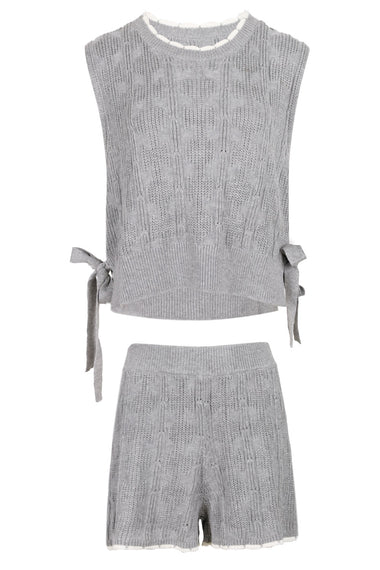 Alaia Side Tie Knit Vest Set Grey