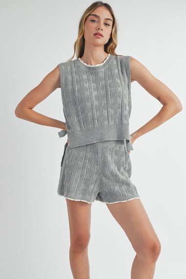 Alaia Side Tie Knit Vest Set Grey