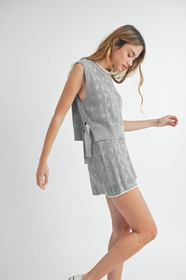 Alaia Side Tie Knit Vest Set Grey