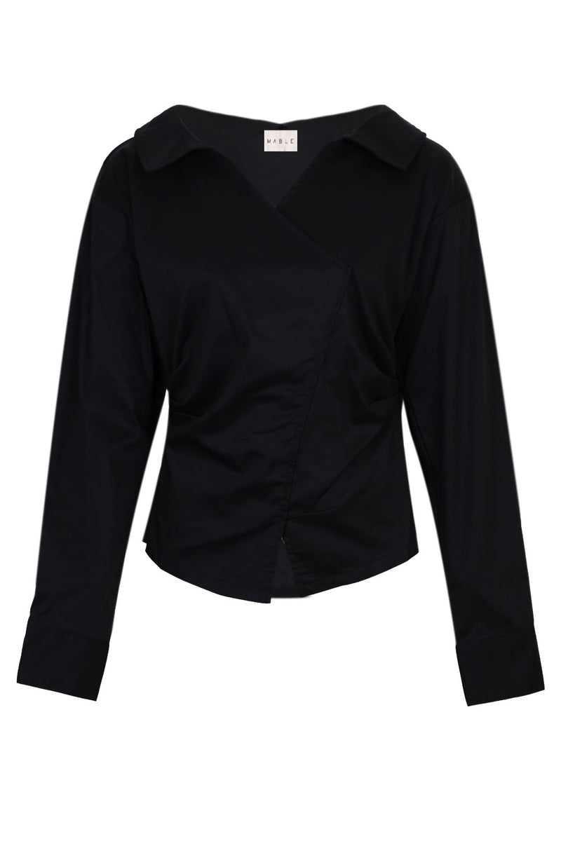 Angelina Wide Neck Long Shirt Black
