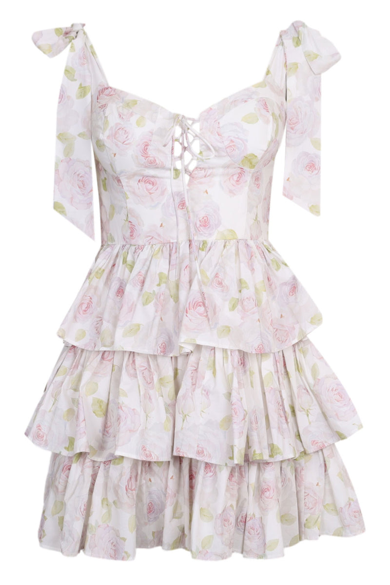 Baylee Floral Print Bow Tied Mini Dress Off White