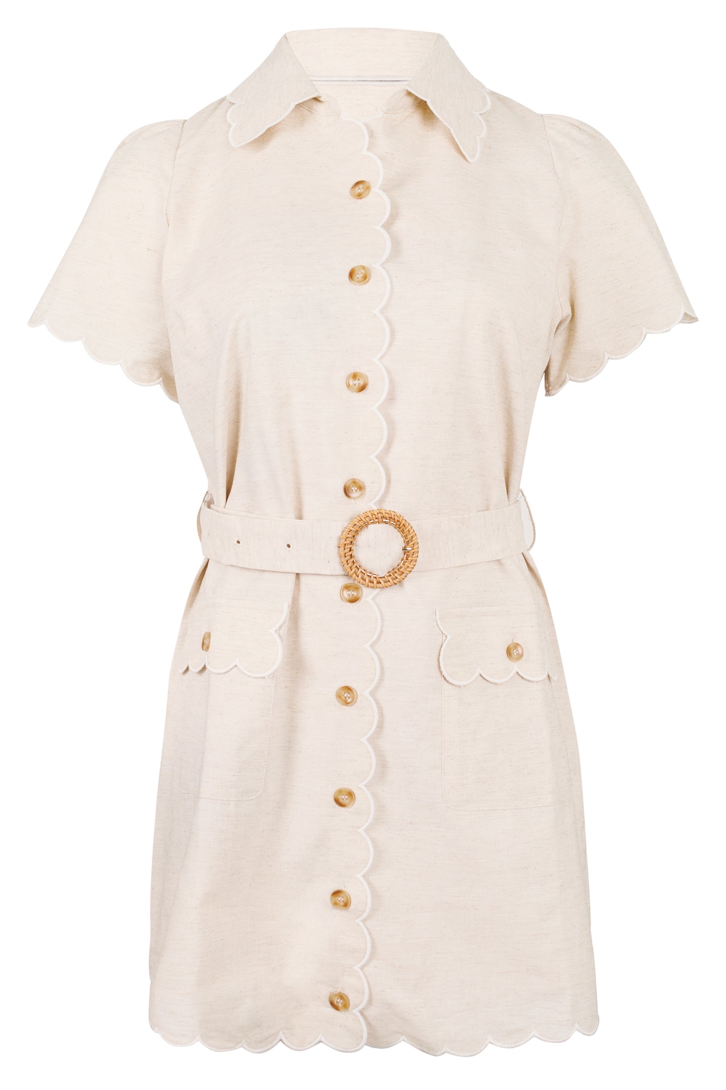 Load image into Gallery viewer, Belted Shirt Dress Oatmeal
