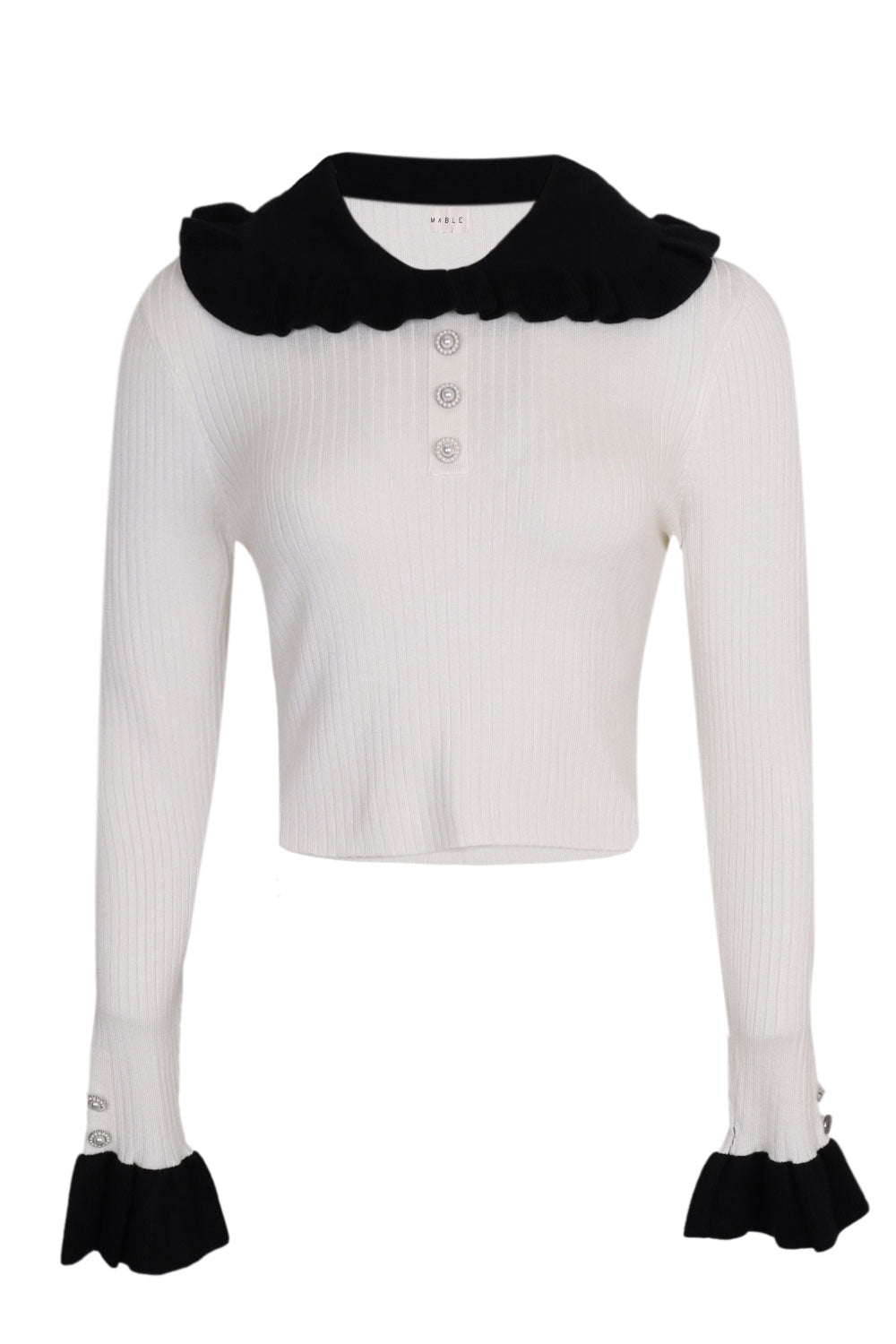 Load image into Gallery viewer, Clare Contrast Collar Ribbed Knit Top Off White

