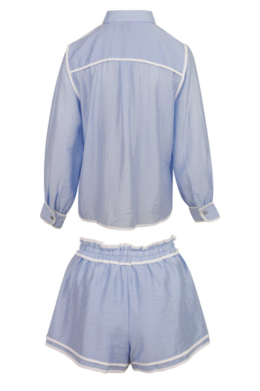 Contrast Detail Shirt and Short Set Blue