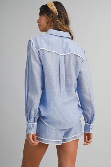 Contrast DetaiL Shirt and Short Set Blue