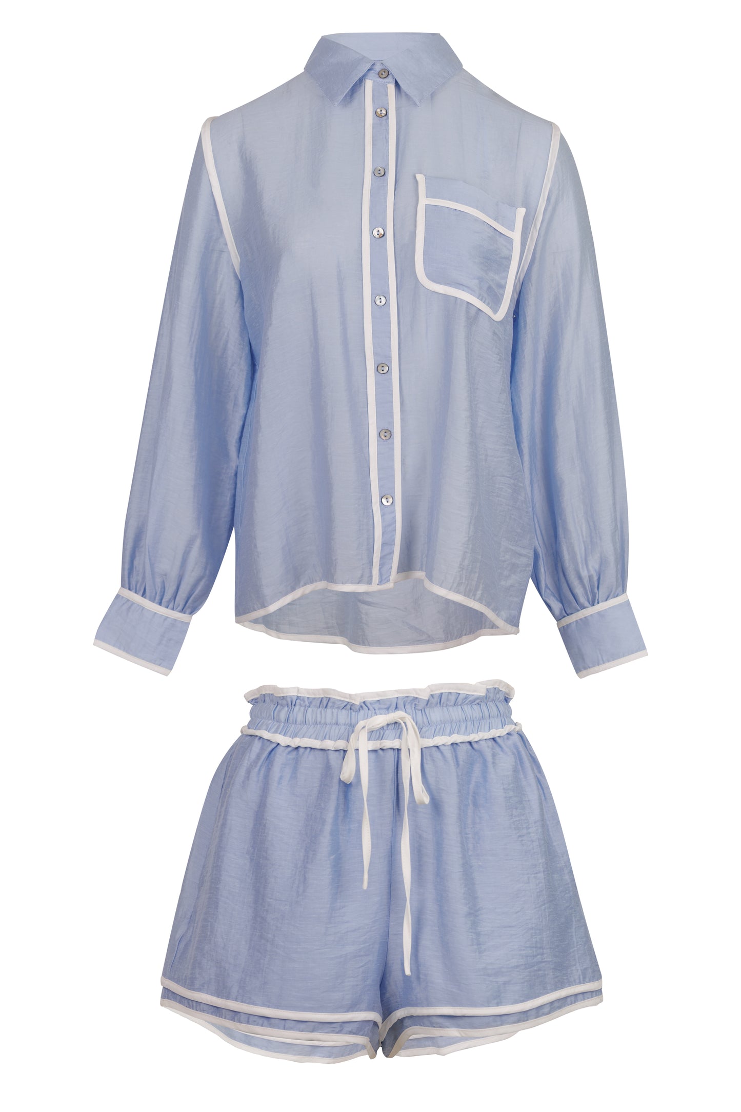 Load image into Gallery viewer, Contrast Detail Shirt and Short Set Blue
