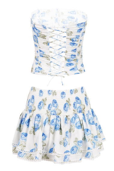 Floral Corset Top and Skort Set Blue