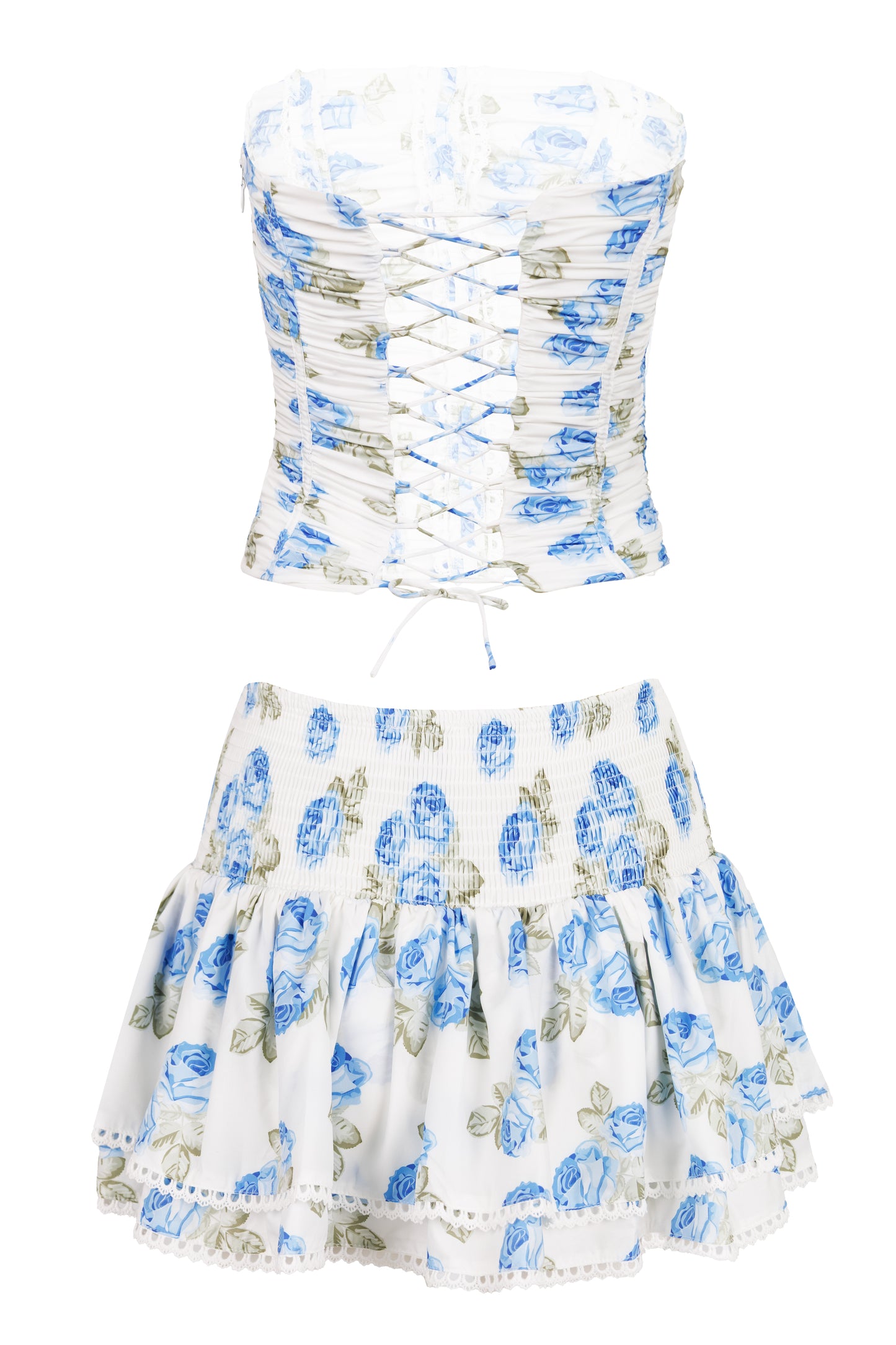 Load image into Gallery viewer, Floral Corset Top and Skort Set Blue
