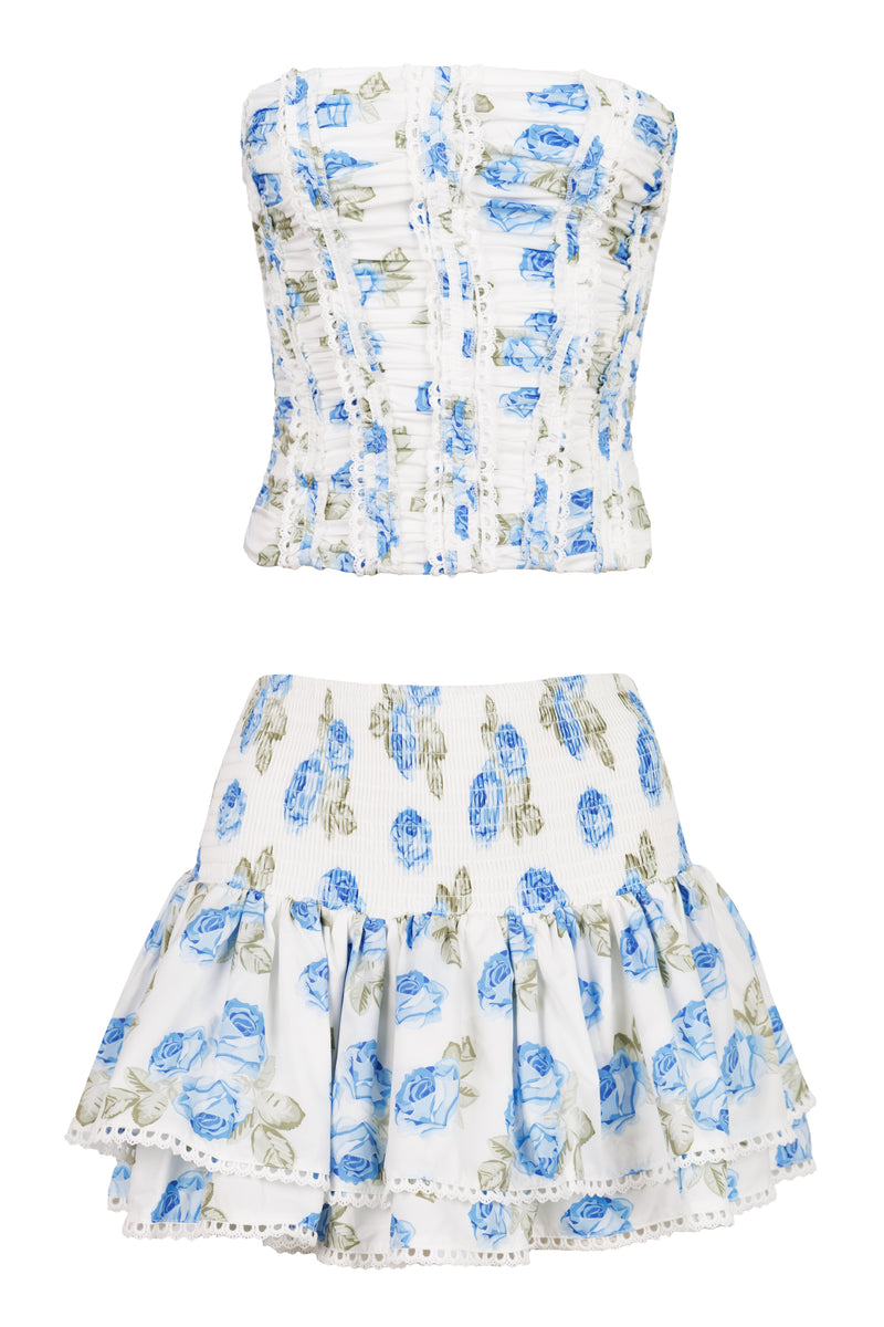 Floral Corset Top and Skort Set Blue