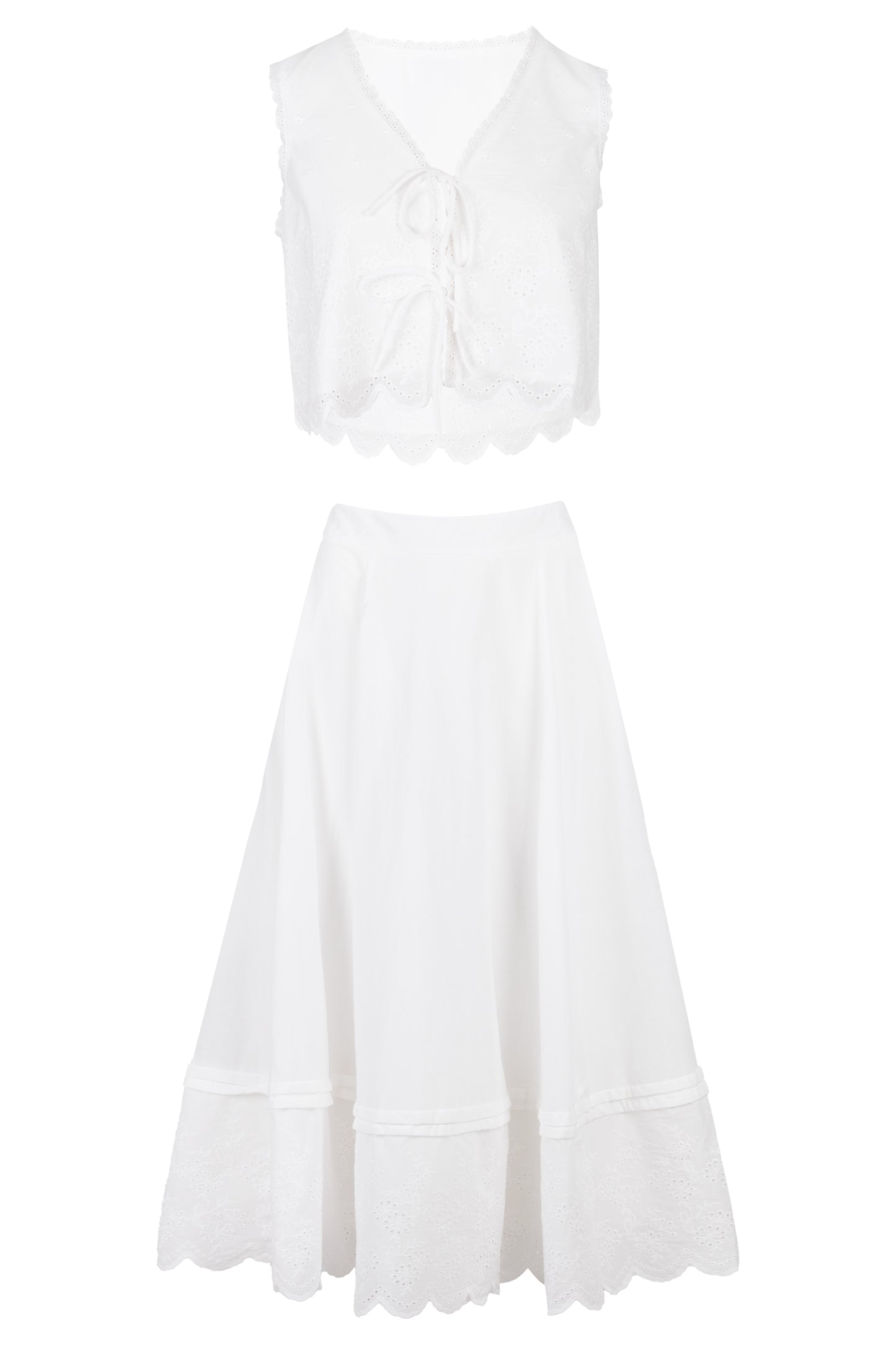 Load image into Gallery viewer, Crop Top Scalloped and Skirt Set Off White
