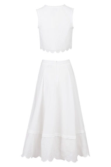 Crop Top Scalloped and Skirt Set Off White