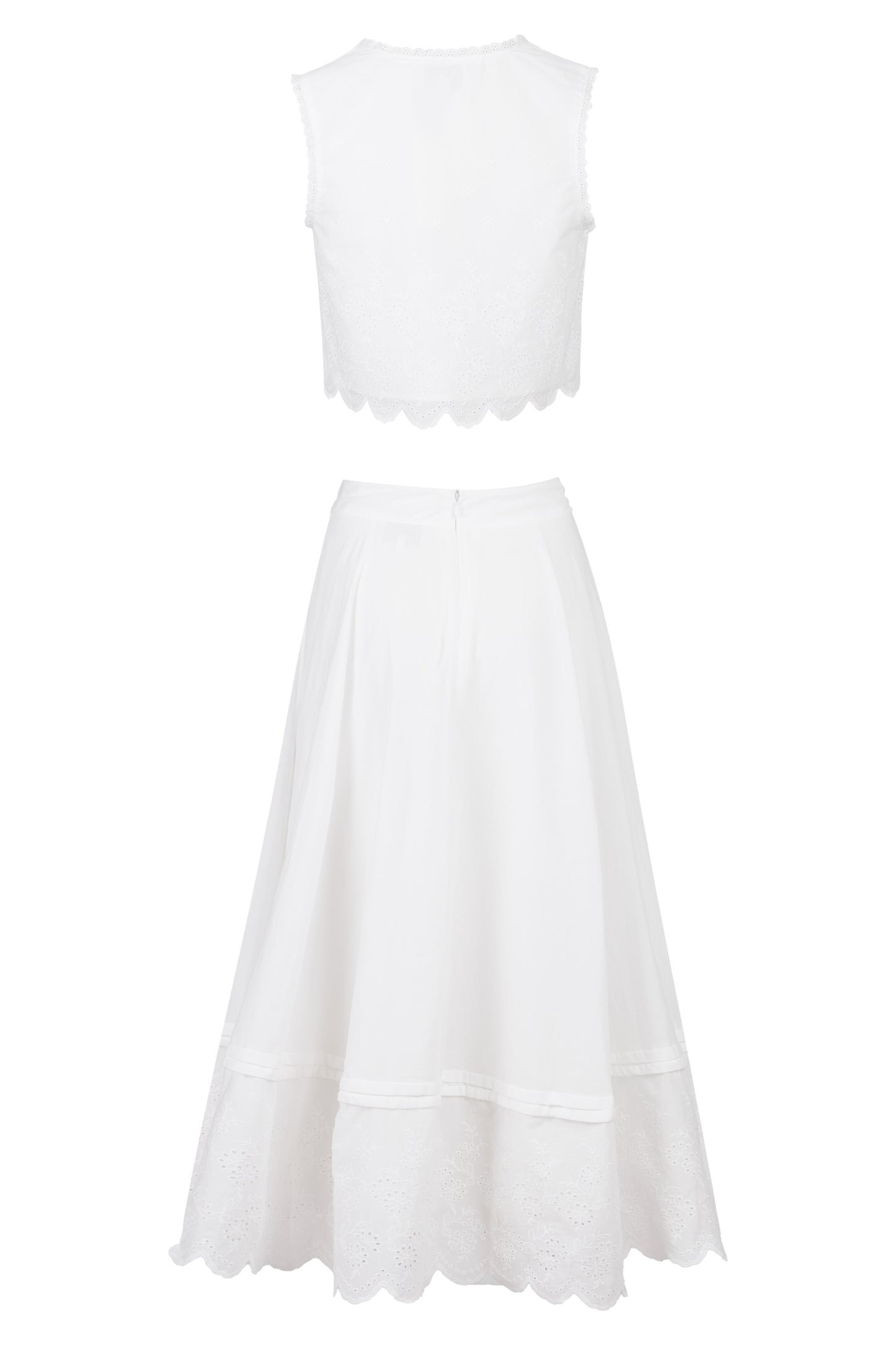 Load image into Gallery viewer, Crop Top Scalloped and Skirt Set Off White
