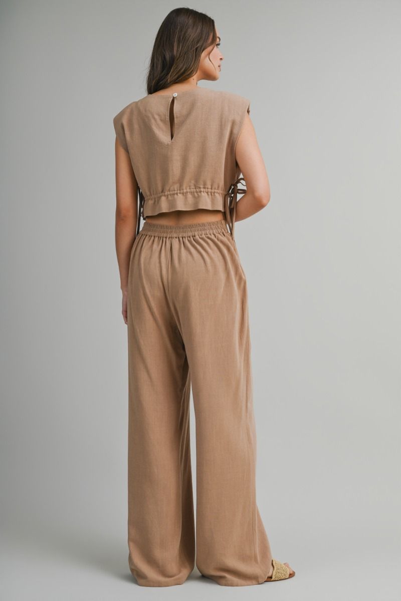 Load image into Gallery viewer, Crop Top and Long Pants Set Mocha
