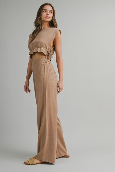Crop Top and Long Pants Set Mocha