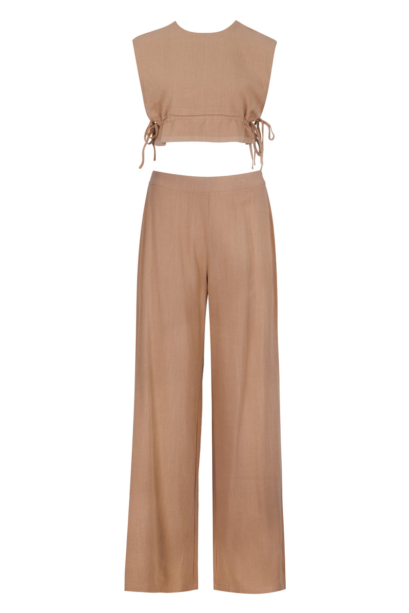 Crop Top and Long Pants Set Mocha