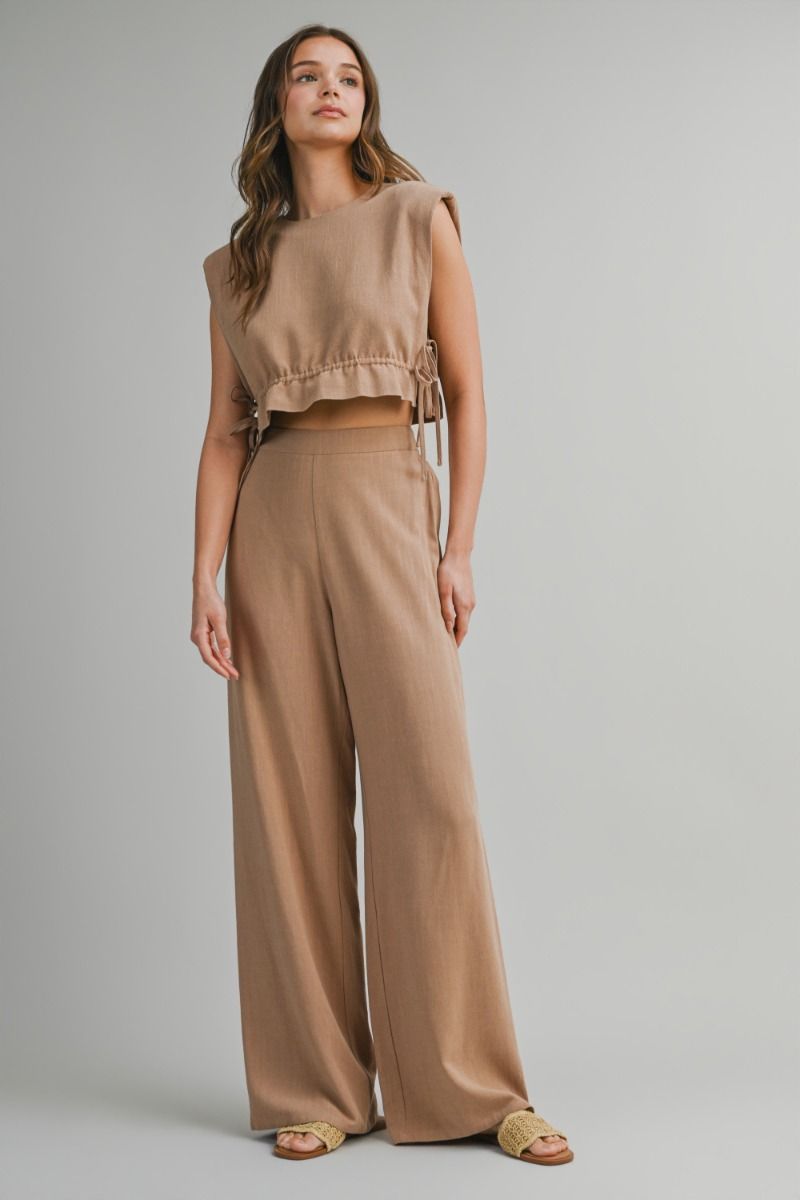 Load image into Gallery viewer, Crop Top and Long Pants Set Mocha
