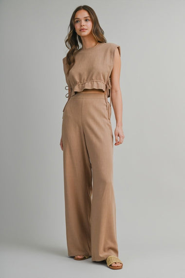 Crop Top and Long Pants Set Mocha