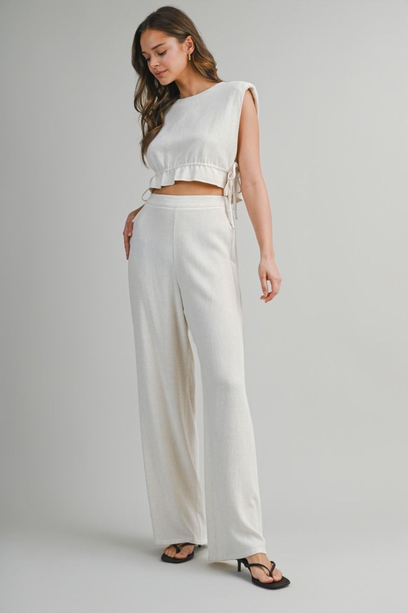 Load image into Gallery viewer, Crop Top and Long Pants Set Oatmeal
